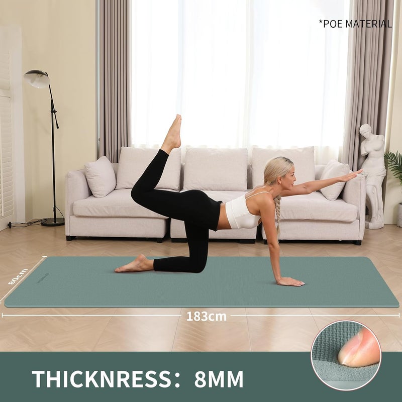 wohao Extra Wide & Thick 8mm Yoga Mat, 72"x31.5" Large Non Slip Exercise Mat, Premium POE Material for Superior Cushioning & Stability, with Strap for Home Gym, Pilates - Image 3